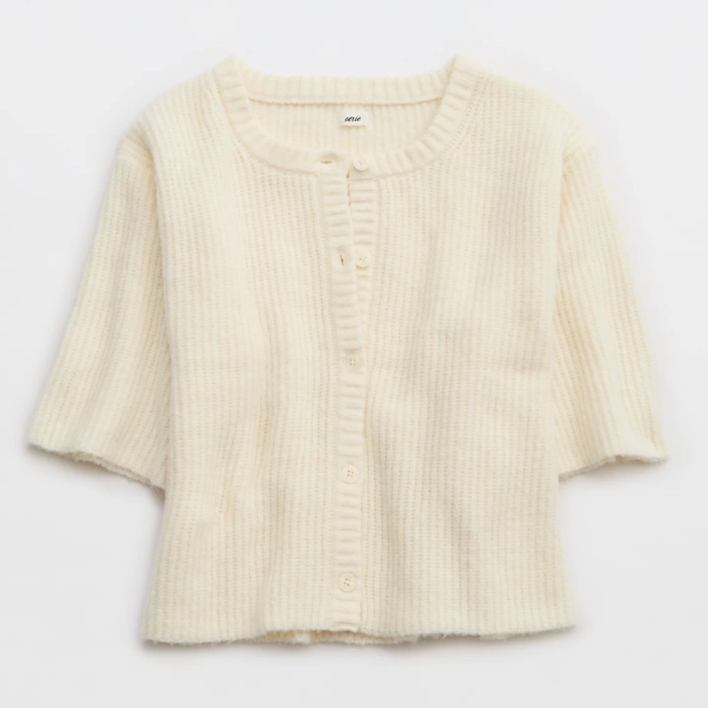 Aerie Cream Ribbed Cardigan